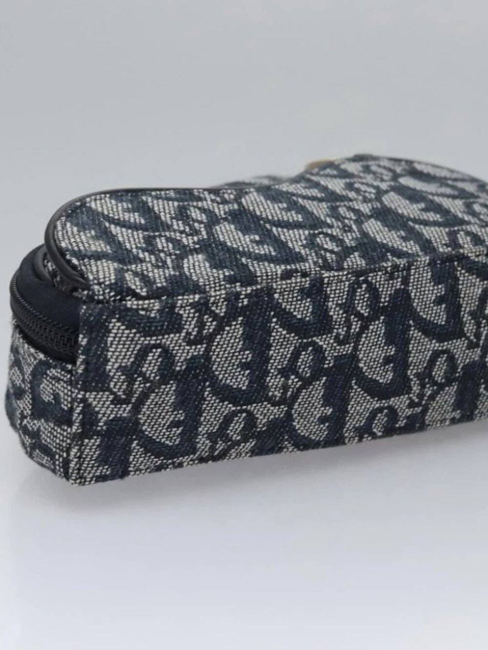 Christian Dior Trotter Canvas Saddle Pouch Navy Gold Auth - Picture 6 of 16